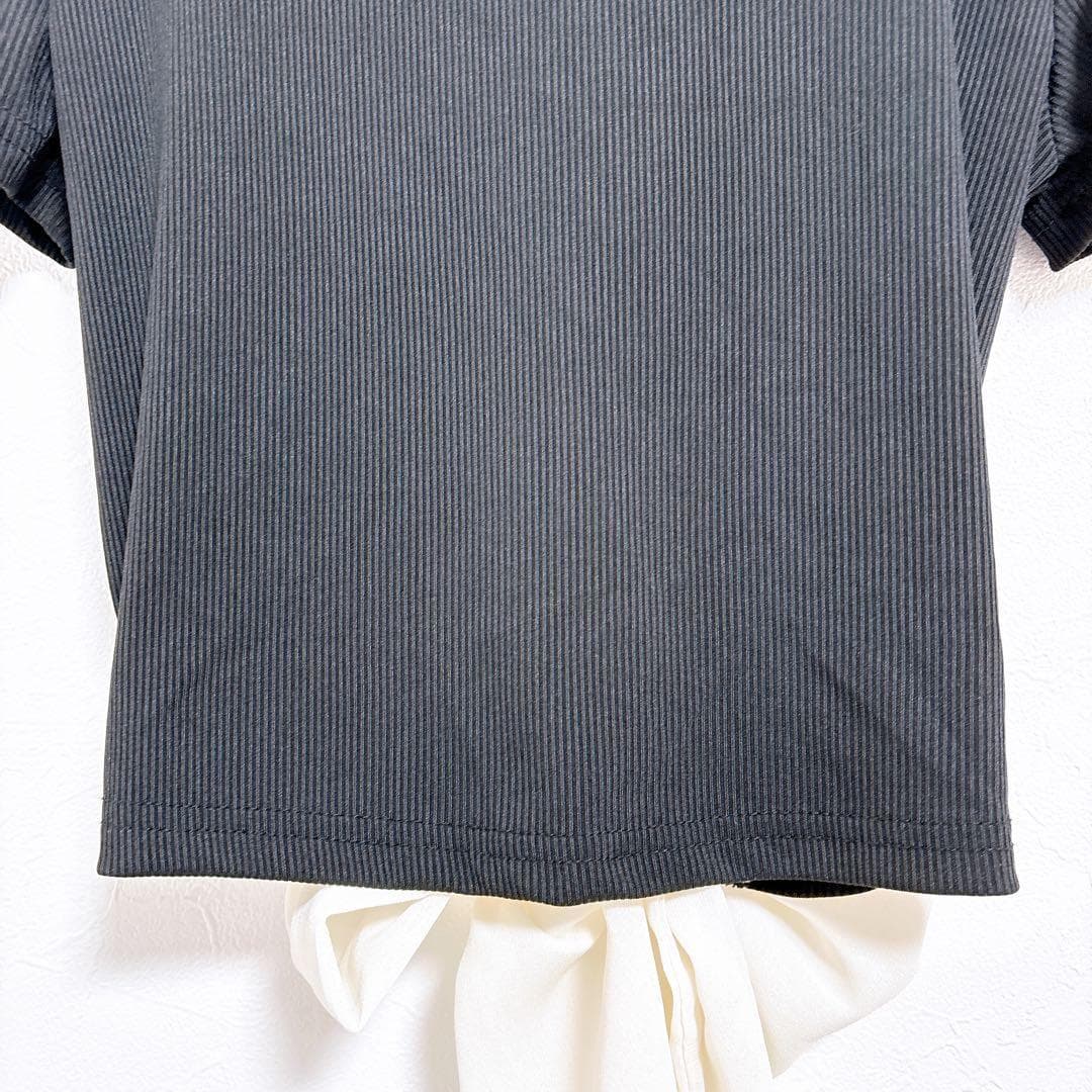 【 Boture 】Tシャツ　半袖　リブ素材 　黒　後ろリボン バックオープン — image 4