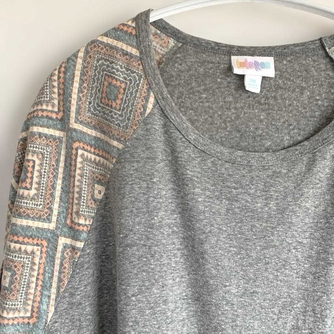 ルラロー カットソー クルーネック 七分袖 幾何学 2XL 灰 綿 普段着 — image 1