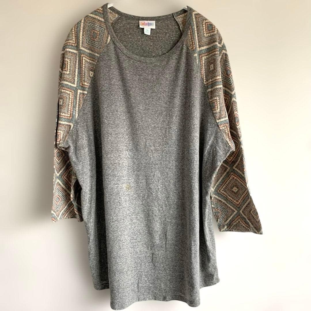 ルラロー カットソー クルーネック 七分袖 幾何学 2XL 灰 綿 普段着 — image 2