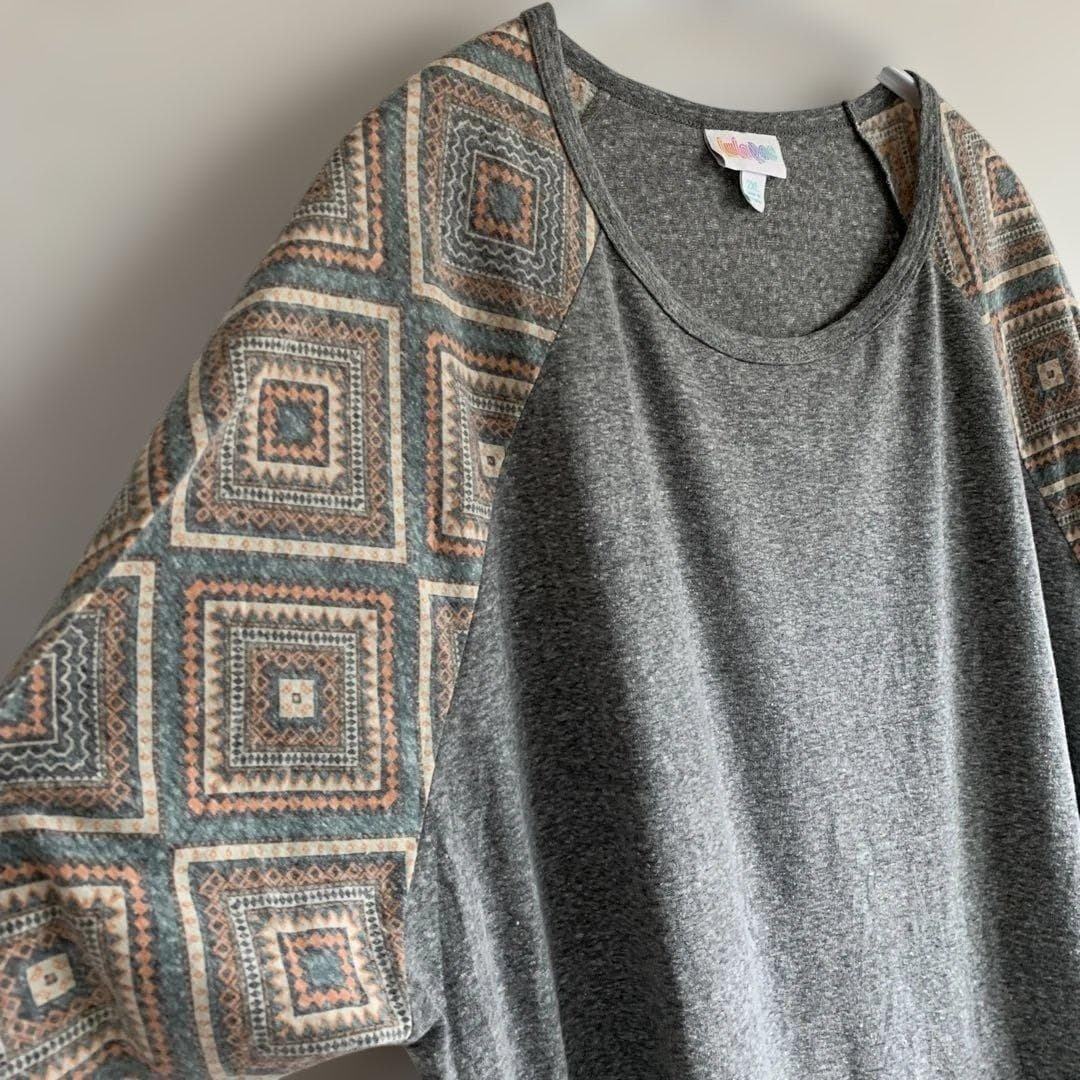 ルラロー カットソー クルーネック 七分袖 幾何学 2XL 灰 綿 普段着 — image 3