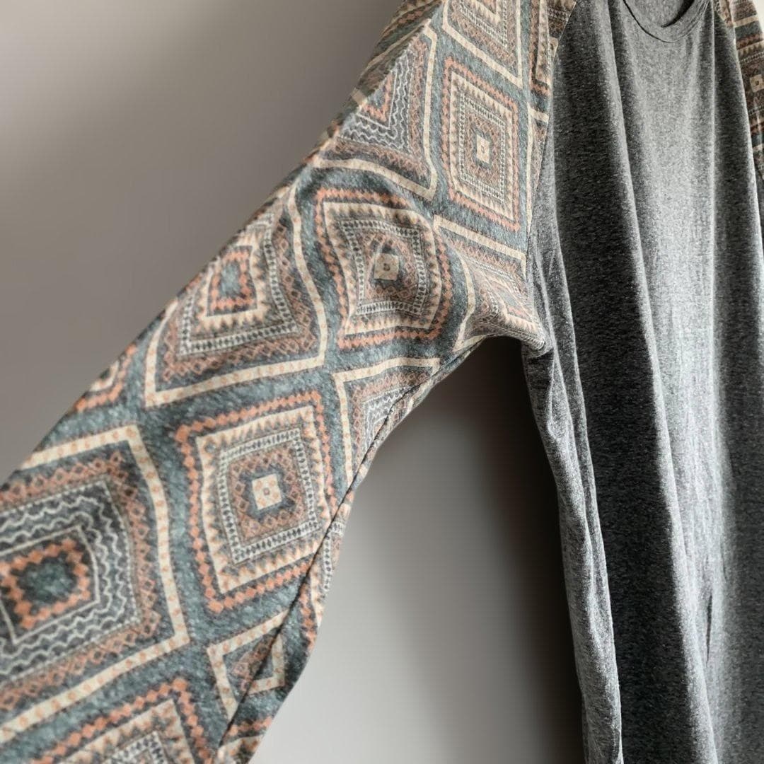 ルラロー カットソー クルーネック 七分袖 幾何学 2XL 灰 綿 普段着 — image 4